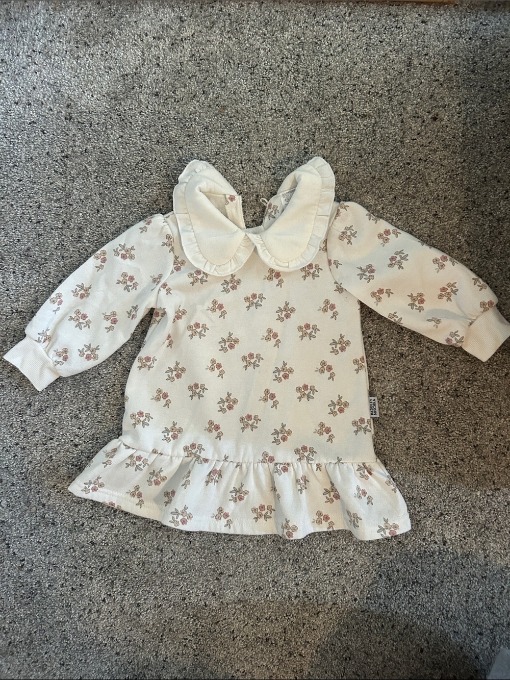 Cream Baby Dress with Dusty Rose Floral Trim